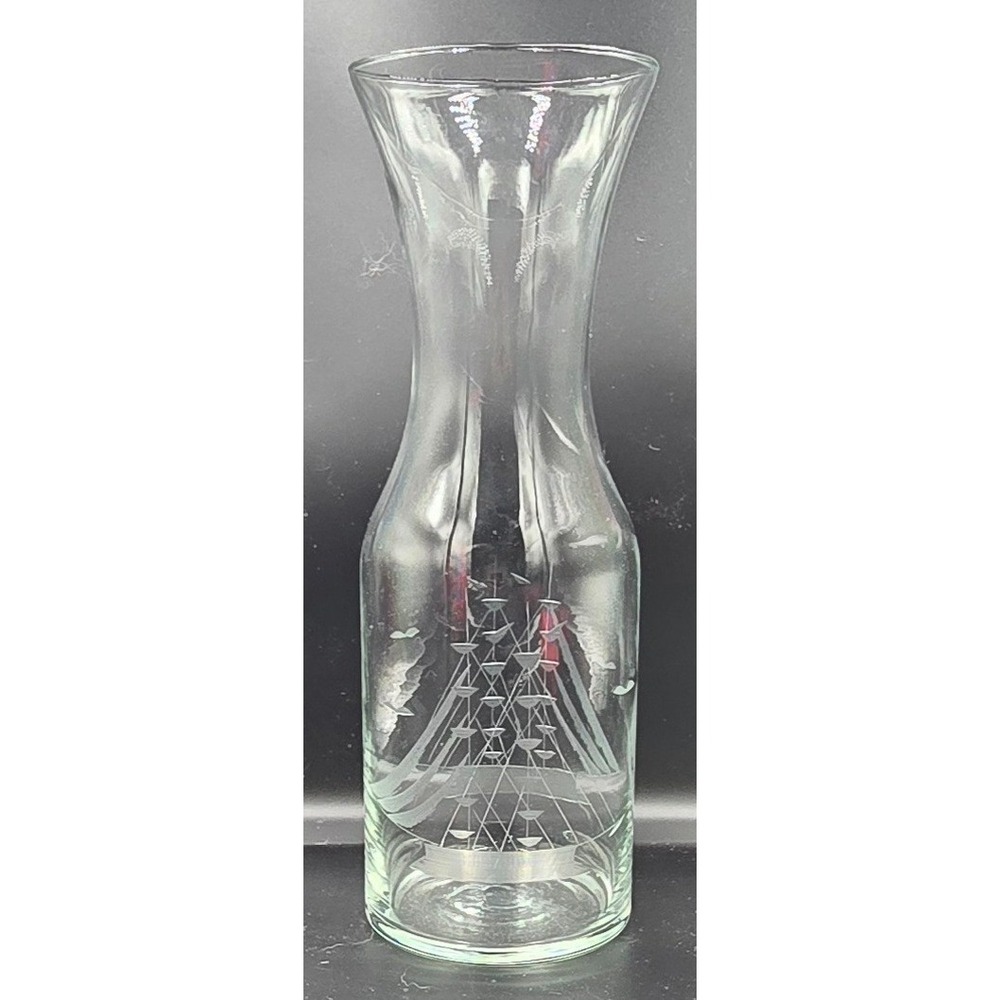 Vintage Javit Clipper Collection Crystal Wine Water Decanter Etched Sailing Ship